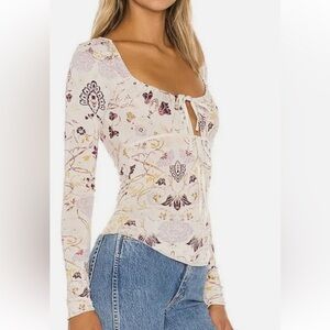 Free People Make it Easy Cream Floral Print Long Sleeve Top